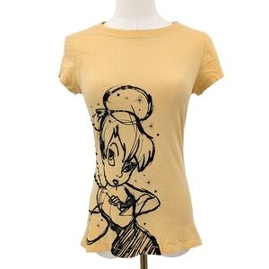 Disney Y2K Tinker Bell Graphic Tee Mustard Yellow Fairy‎ Fitted Top Size M